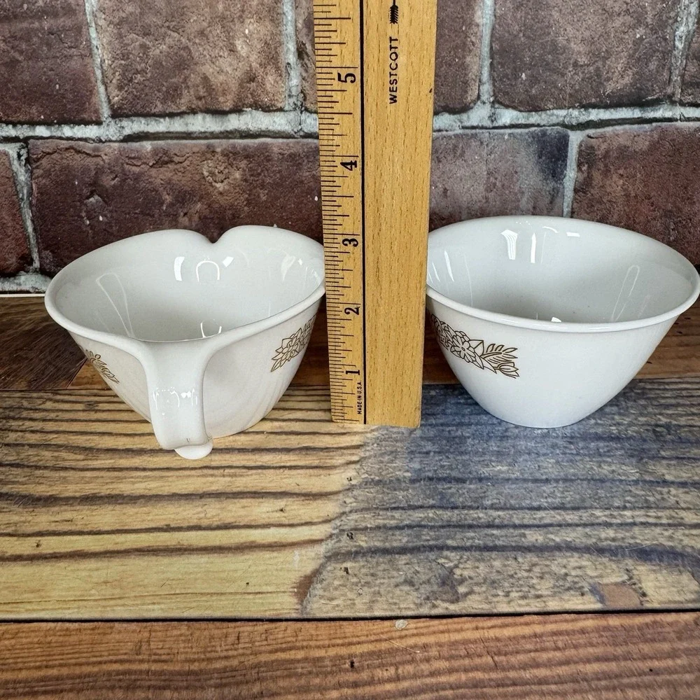 Vintage Corelle White Woodland Brown Sugar Bowl & Hook Handle Creamer Set‎